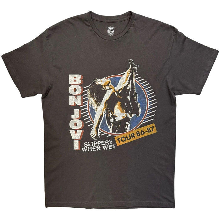 Bon Jovi Slippery When Wet Tour Tour 86-87 Charcoal Grey Small T-Shirt
