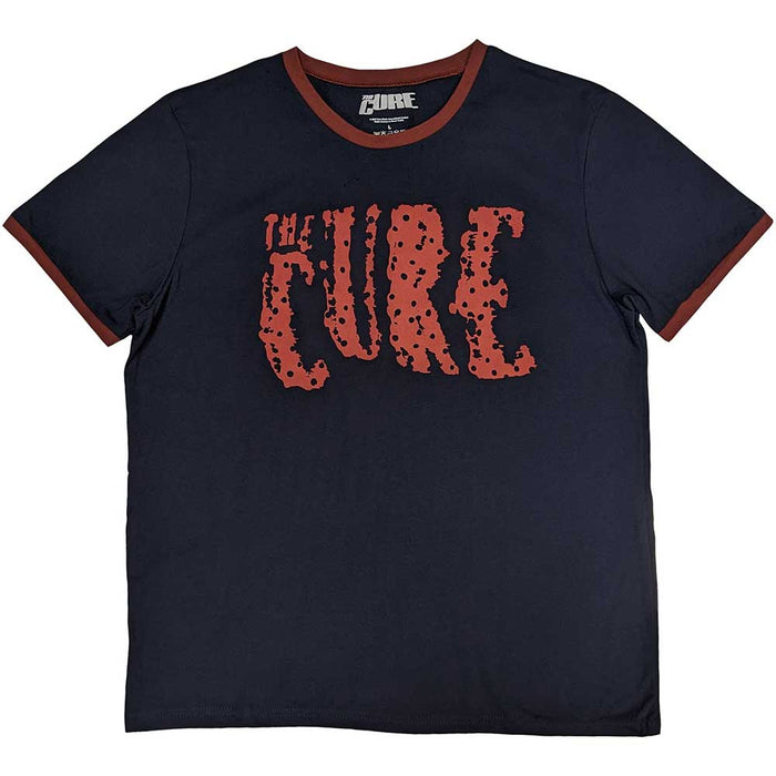 The Cure Logo Ringer Navy Blue X-Large Unisex T-Shirt