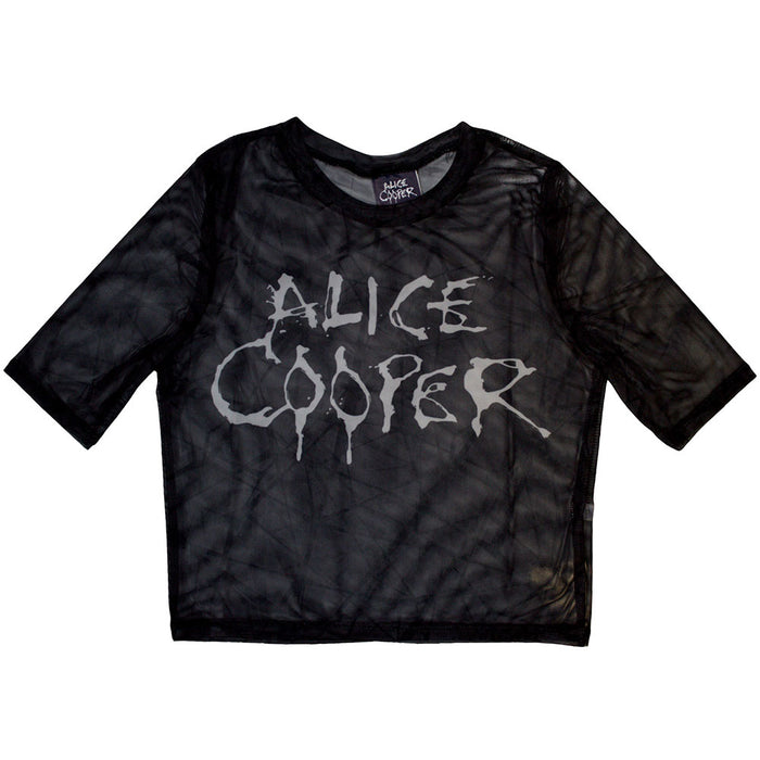 Alice Cooper Dripping Logo Mesh Cropped Back Ladies Large T-Shirt