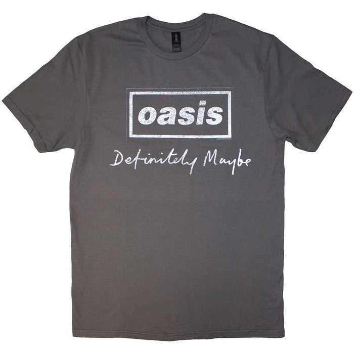 Oasis Definitely Maybe Distressed Text Logo Charcoal Grey XX-Large T-Shirt