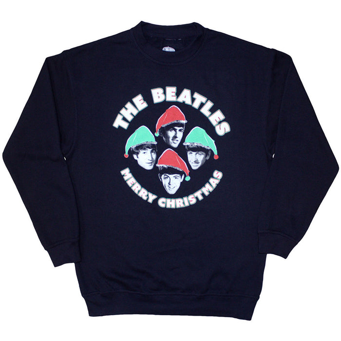 The Beatles Christmas Hats Navy Blue Small Sweatshirt