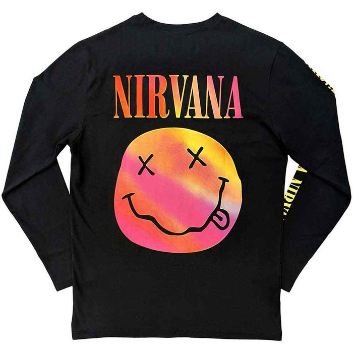 Nirvana Gradient Happy Face Black Long Sleeve Large T-Shirt