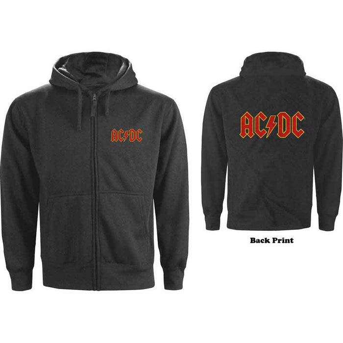 AC/DC Logo Charcoal Grey X-Large Zipped Hoodie