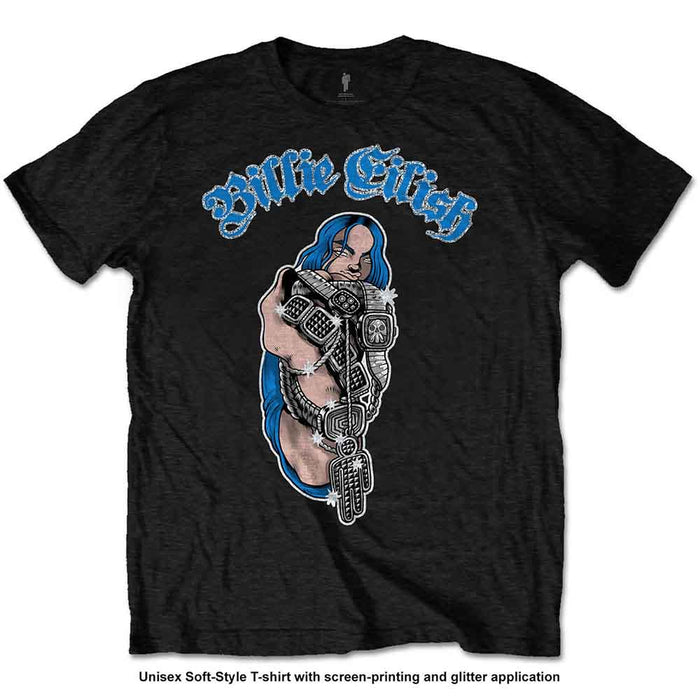 Billie Eilish Bling Glitter Print Black XX-Large T-Shirt