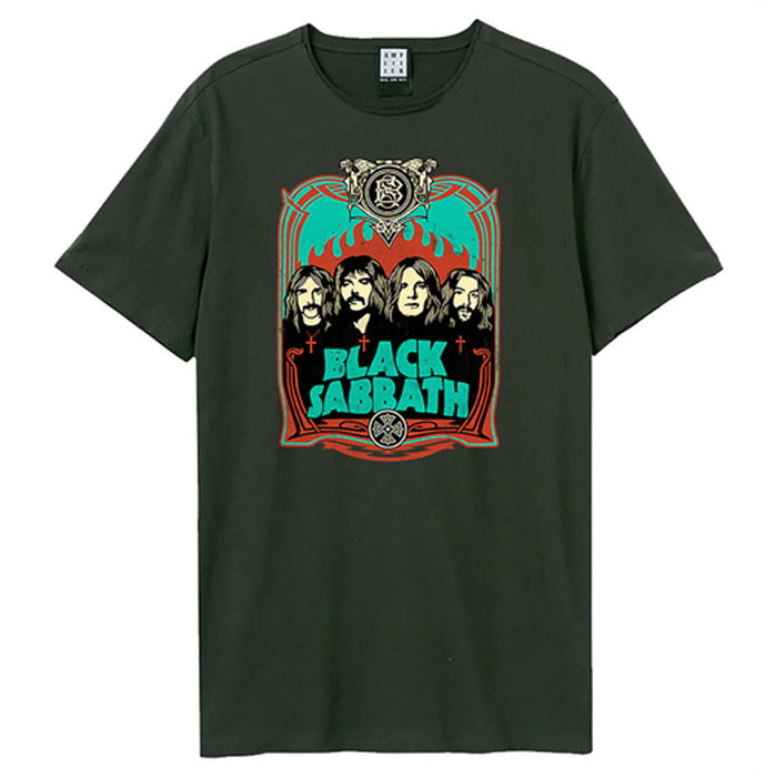 Black Sabbath Flames Amplified Vintage Charcoal Medium Unisex T-Shirt