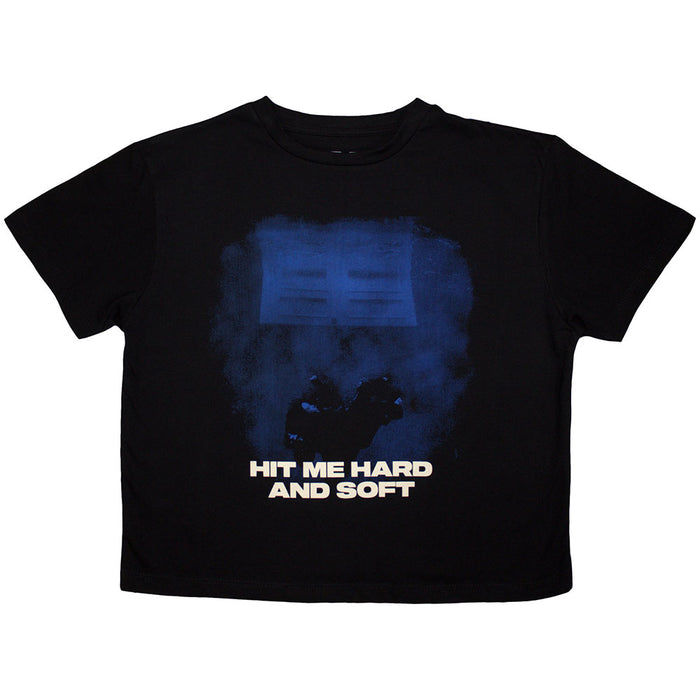 Billie Eilish Hit Me Hard And Soft Blue Lines Cropped Black Ladies Large T-Shirt