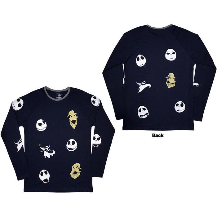 The Nightmare Before Christmas Character Heads Navy Blue Long Sleeve XX-Large T-Shirt