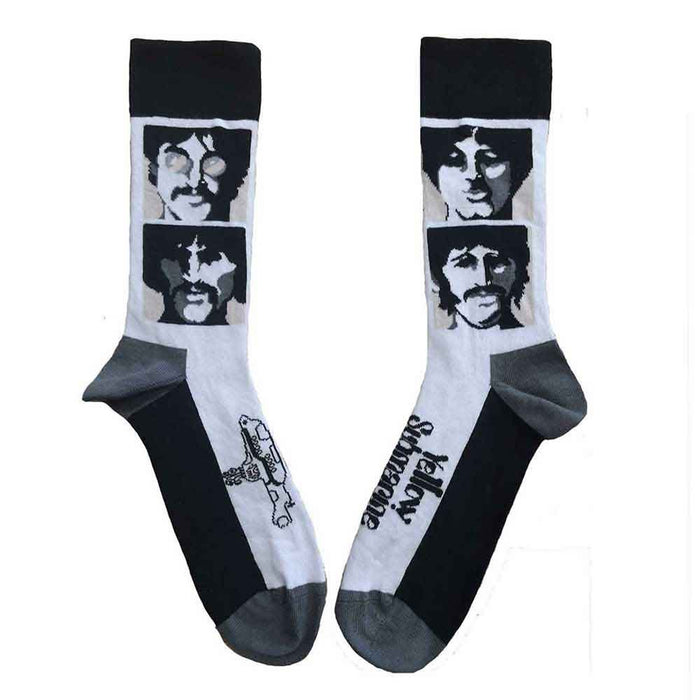 The Beatles Unisex Ankle Socks: Yellow Submarine Sea of Science Faces Mono (White) (UK Size 7 - 11)