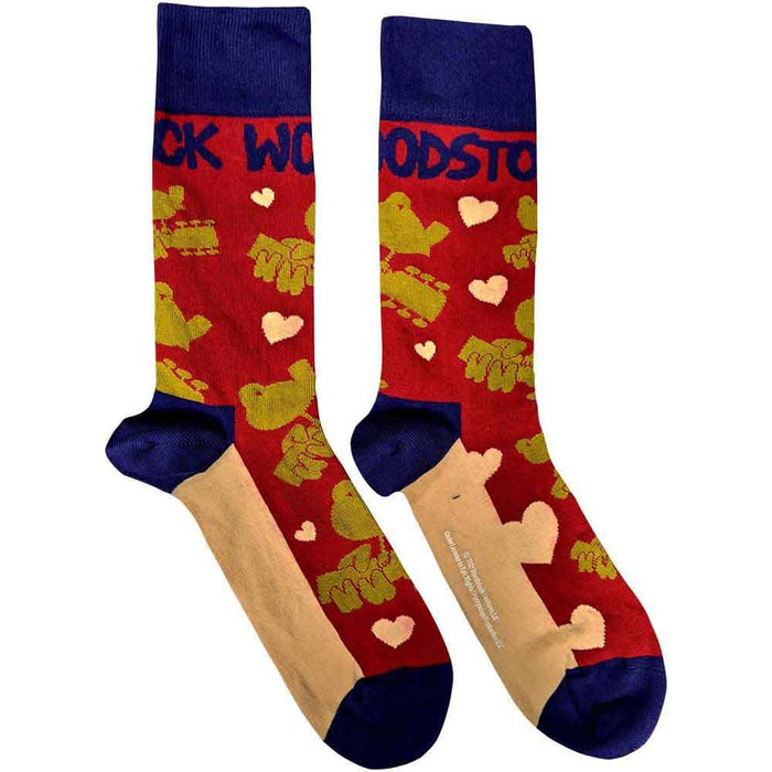 Woodstock Unisex Ankle Socks: Birds & Hearts (Red) (UK Size 7 - 11)