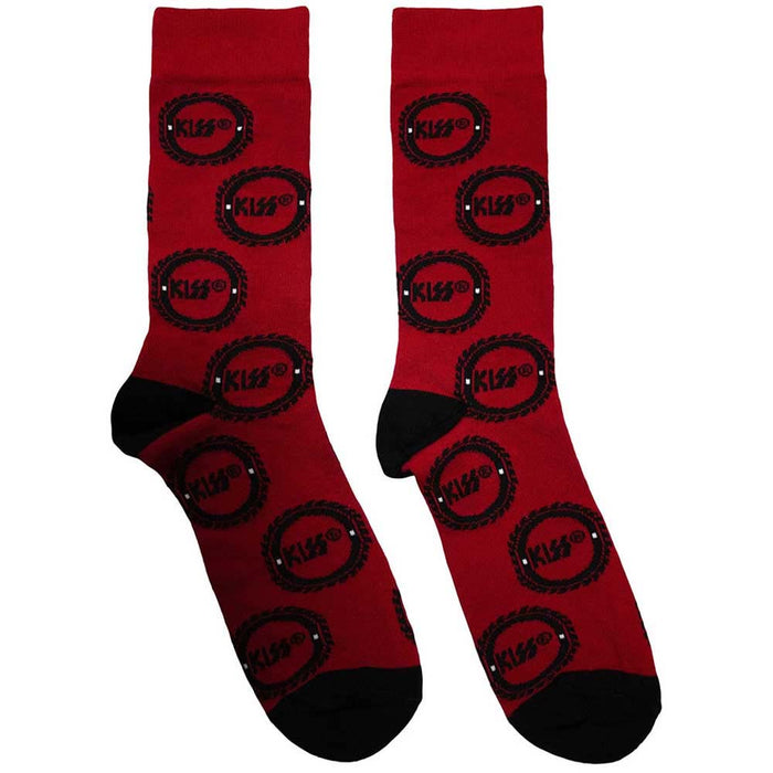 KISS Unisex Ankle Socks: Buzzsaw Logo Pattern (Red) (UK Size 6 - 11)