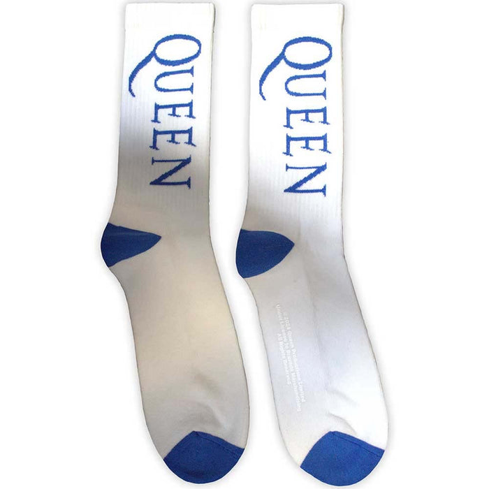 Queen Unisex Terry Socks: Blue Logo (White) (UK Size 7 - 11)