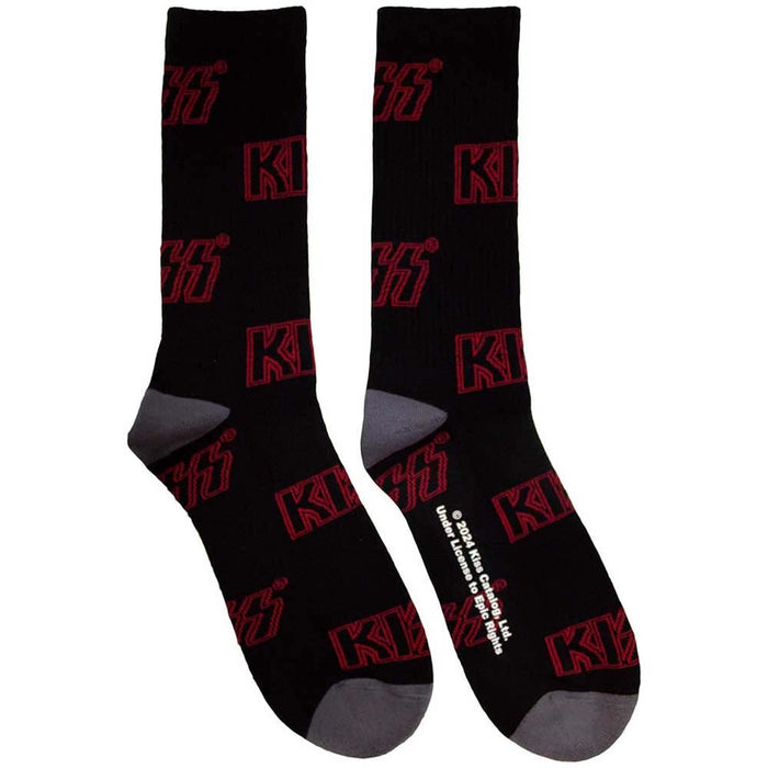 KISS Unisex Terry Socks: Logo Pattern (Black) (UK Size 7 - 11)