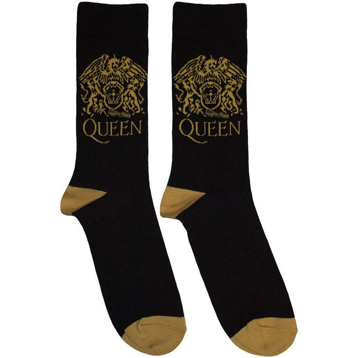 Queen Unisex Ankle Socks: Gold Crest (Black) (UK Size 6 - 11)