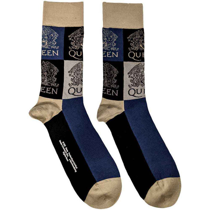 Queen Unisex Ankle Socks: Crest Blocks (Navy Blue) (UK Size 4 - 7)