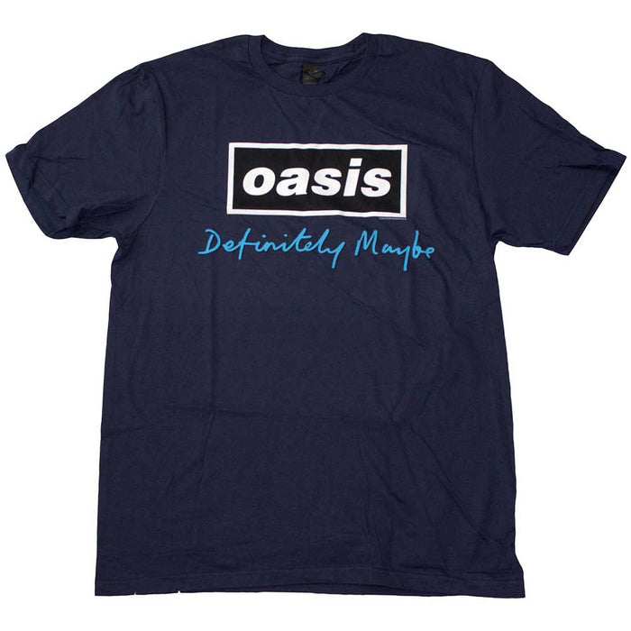 Oasis Definitely Maybe Text Logo Navy Blue Large T-Shirt