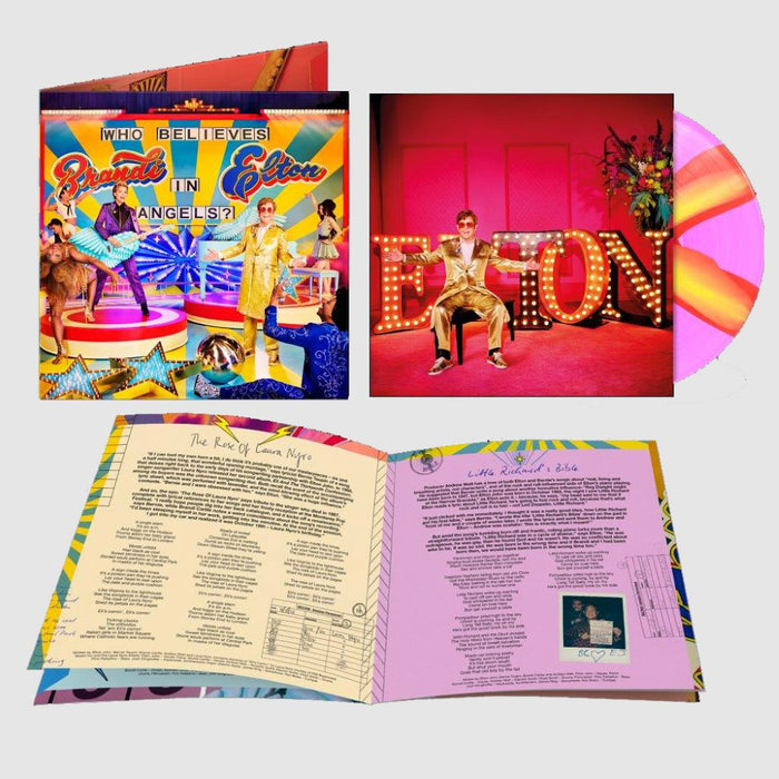 Elton John & Brandi Carlile Who Believes In Angels? Vinyl LP Indies Pink Spiral Colour + Signed Art Card 2025