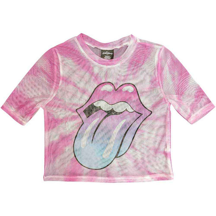 Rolling Stones Pink Gradient Tongue X-Small Mesh Crop Top