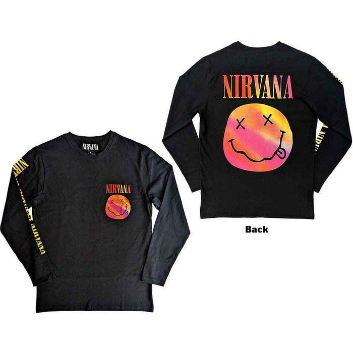 Nirvana Gradient Happy Face Black Long Sleeve Large T-Shirt