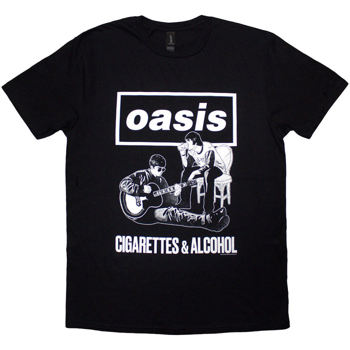 Oasis Cigarettes & Alcohol Illustration Mono Black Small T-Shirt