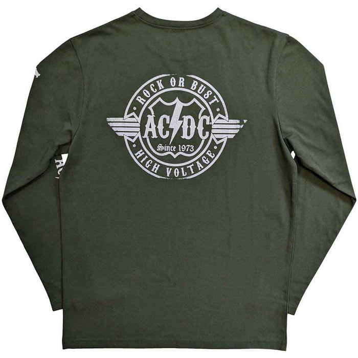 AC/DC Rock Or Bust Long Sleeve Green Medium T-Shirt