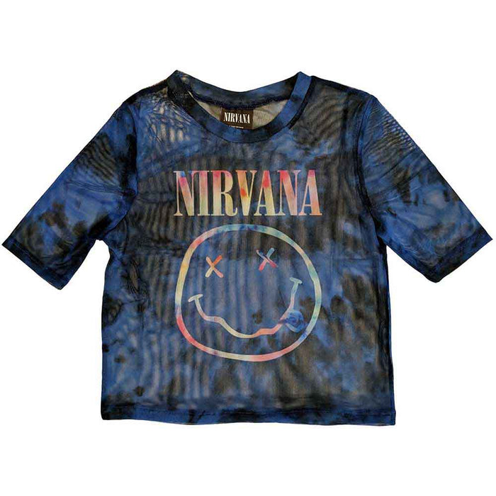 Nirvana Pastel Face Blue Small Mesh Crop Top