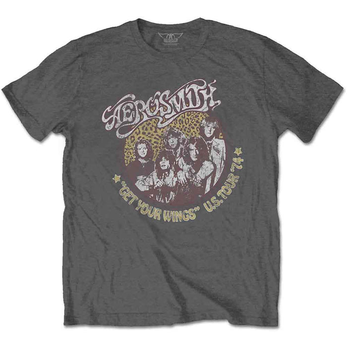 Aerosmith Cheetah Print Charcoal Grey Large T-Shirt