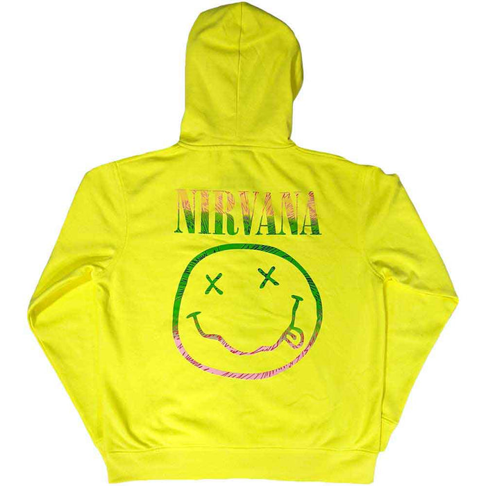 Nirvana Sorbet Ray Happy Face Neon Yellow X-Large Zipped Hoodie