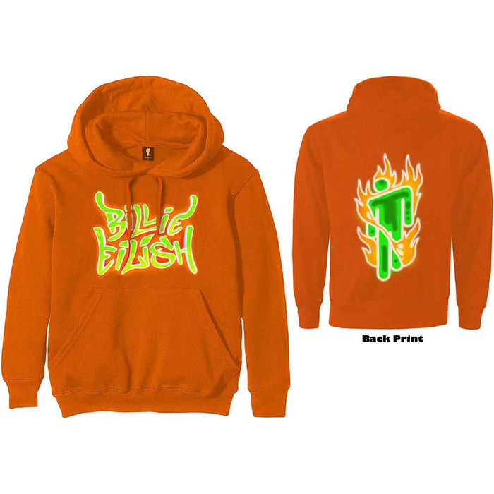 Billie Eilish Airbrush Flames Orange X-Large Hoodie