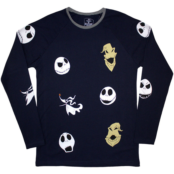 The Nightmare Before Christmas Character Heads Navy Blue Long Sleeve X-Large T-Shirt