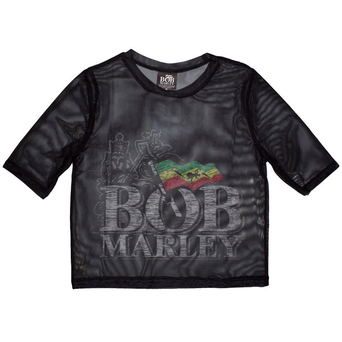 Bob Marley Logo Mesh Cropped Black Ladies XX-Large T-Shirt