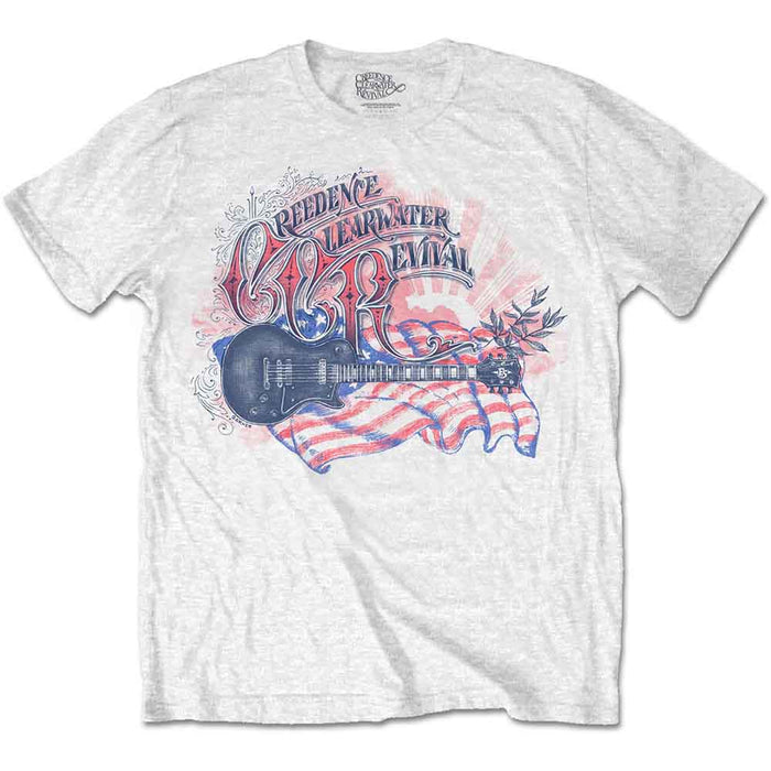 Creedence Clearwater Guitar & Flag White X-Large Unisex T-Shirt