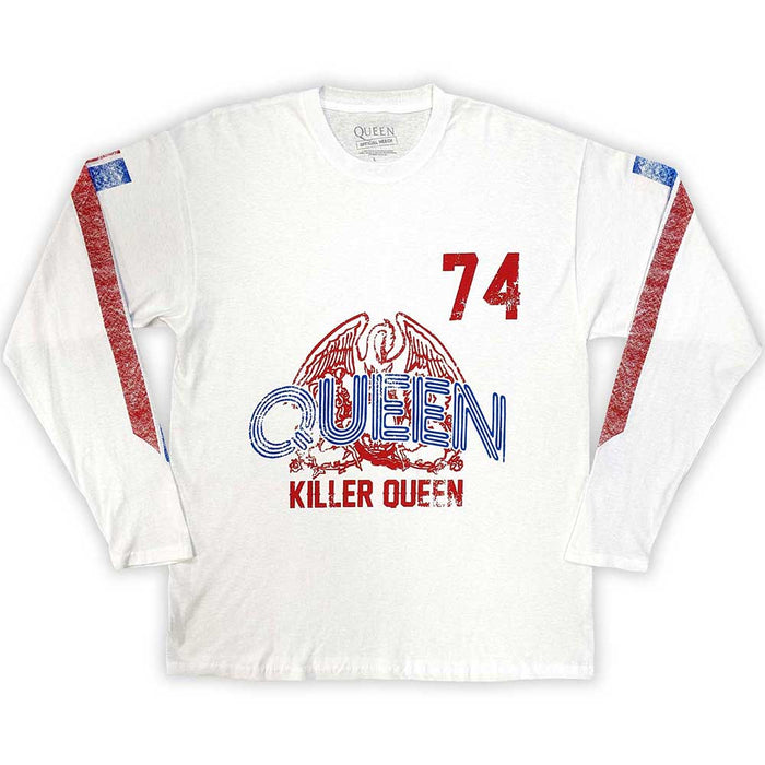 Queen Killer Queen '74 Stripes White Medium Unisex Long Sleeved T-Shirt