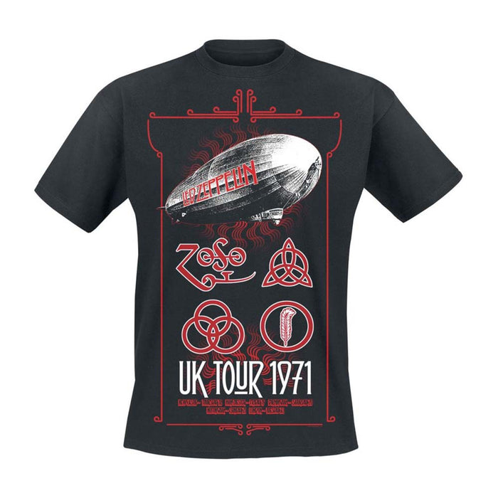 Led Zeppelin UK Tour 1971 T Shirt Mens Black X-Large New