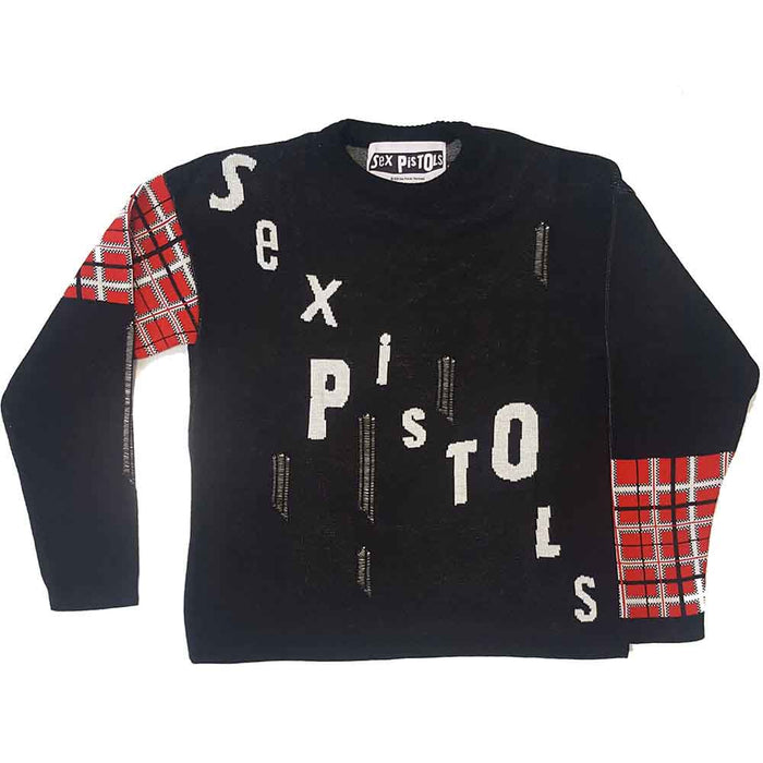 Sex Pistols Distressed Tartan Logo Black X-Large Unisex Sweatshirt