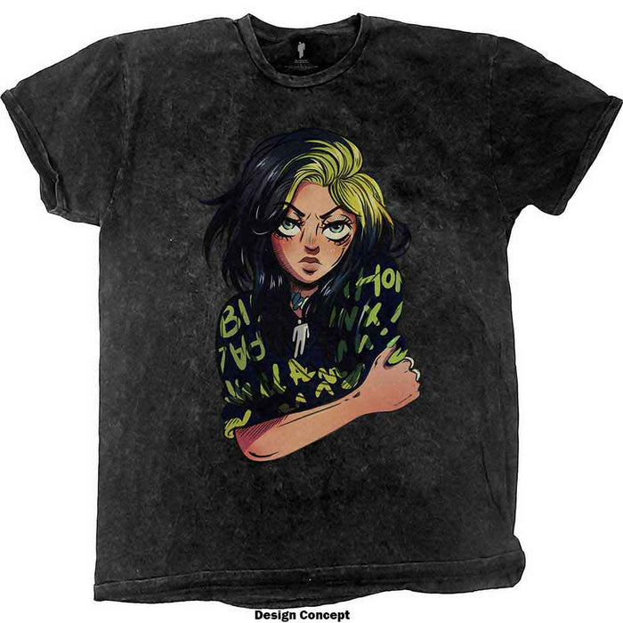 Billie Eilish Anime Billie Wash Black X-Large T-Shirt
