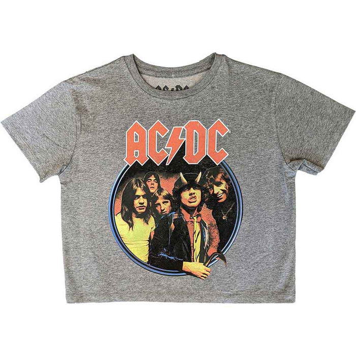 AC/DC Highway To Hell Circle Grey Cropped Ladies Small T-Shirt