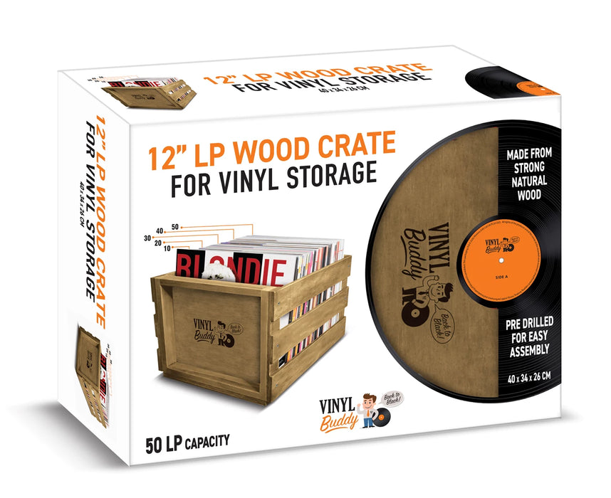 Vinyl Buddy 12" Record LP Wood Storage Crate