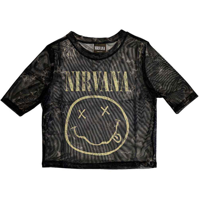 Nirvana Yellow Face Large Mesh Crop Top