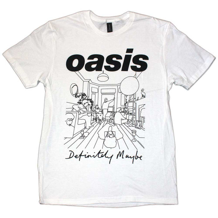 Oasis Definitely Maybe Line Drawing White Large T-Shirt