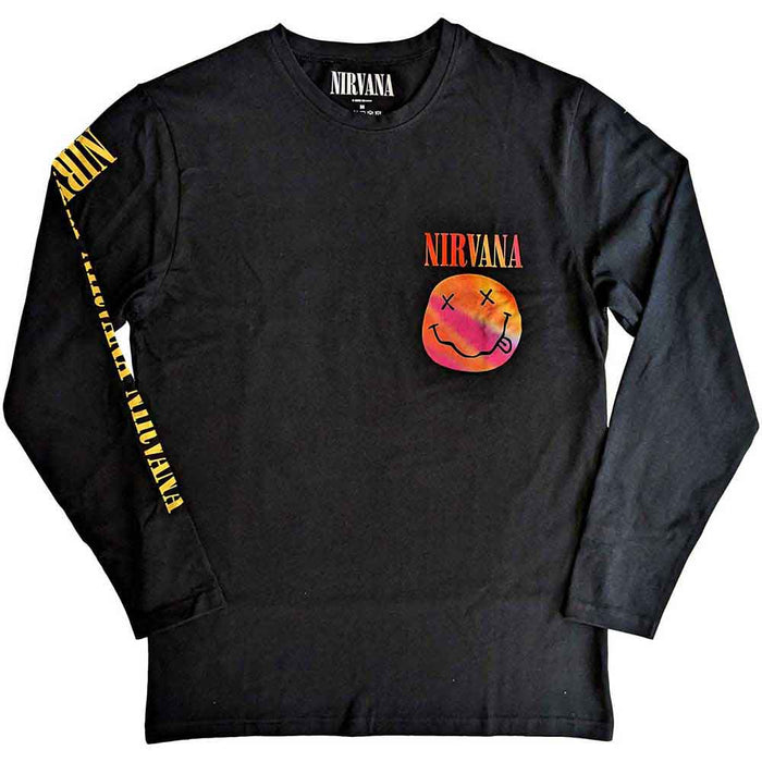 Nirvana Gradient Happy Face Black Long Sleeve Medium T-Shirt