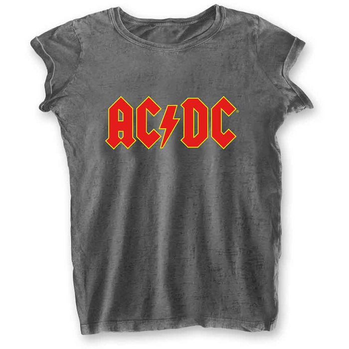 AC/DC Logo Burnout Charcoal Grey Ladies Large T-Shirt