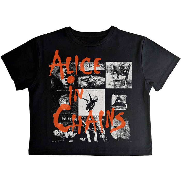 Alice In Chains Albums Montage Cropped Black Ladies Medium T-Shirt