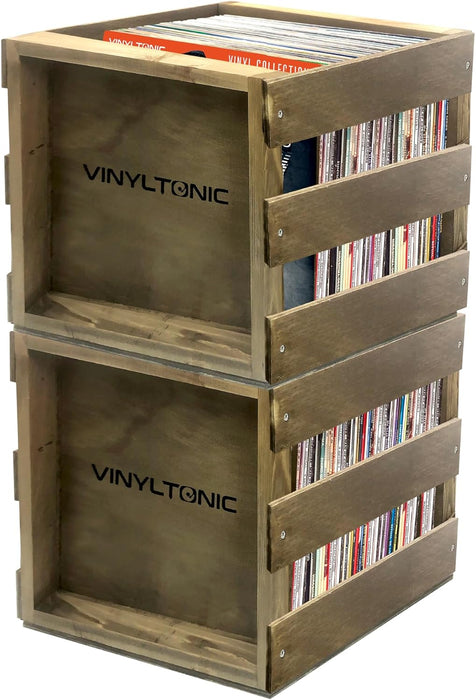 Vinyl 12" Record LP Wooden Storage Crate By Vinyltonic