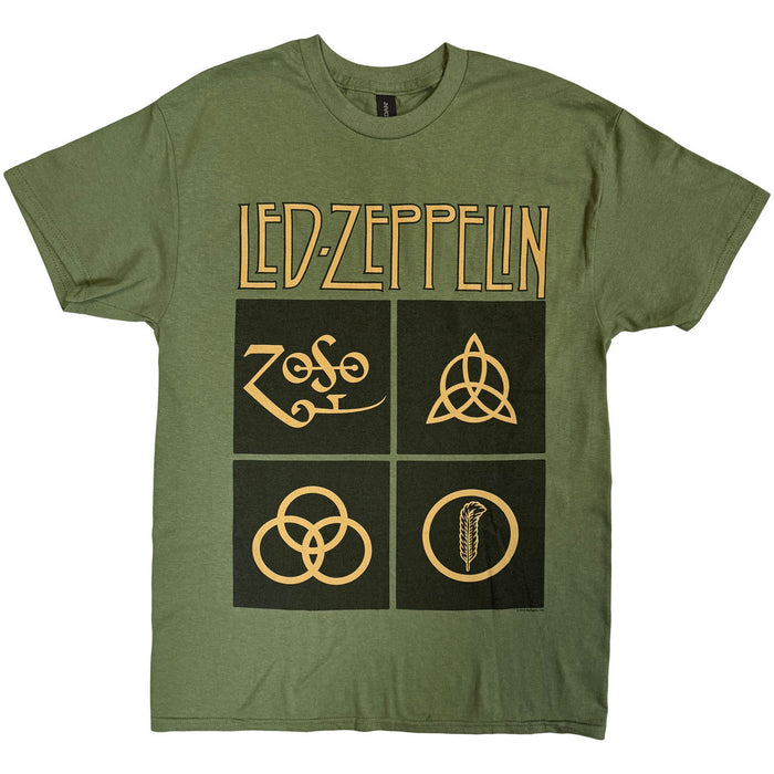 Led Zeppelin Gold Symbols Green Small T-Shirt