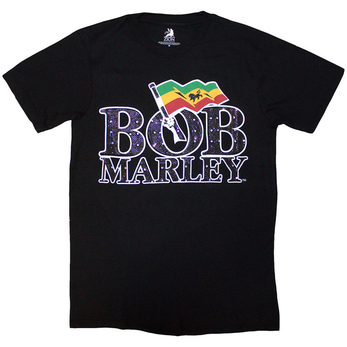 Bob Marley Flag Logo Black Small T-Shirt