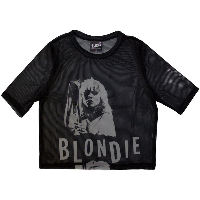 Blondie Mic Stand Mesh Cropped Black X-Small T-Shirt