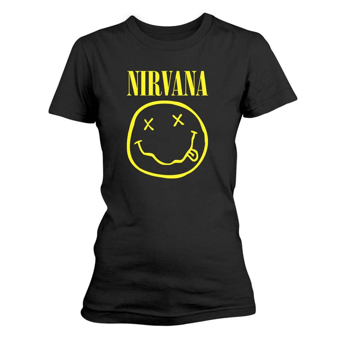 Nirvana Happy Face Logo Black Ladies Small T-Shirt