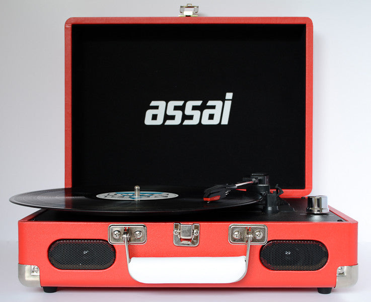 ASSAI Red Record Vinyl Player & Vinyl Carry Case Turntable Bundle