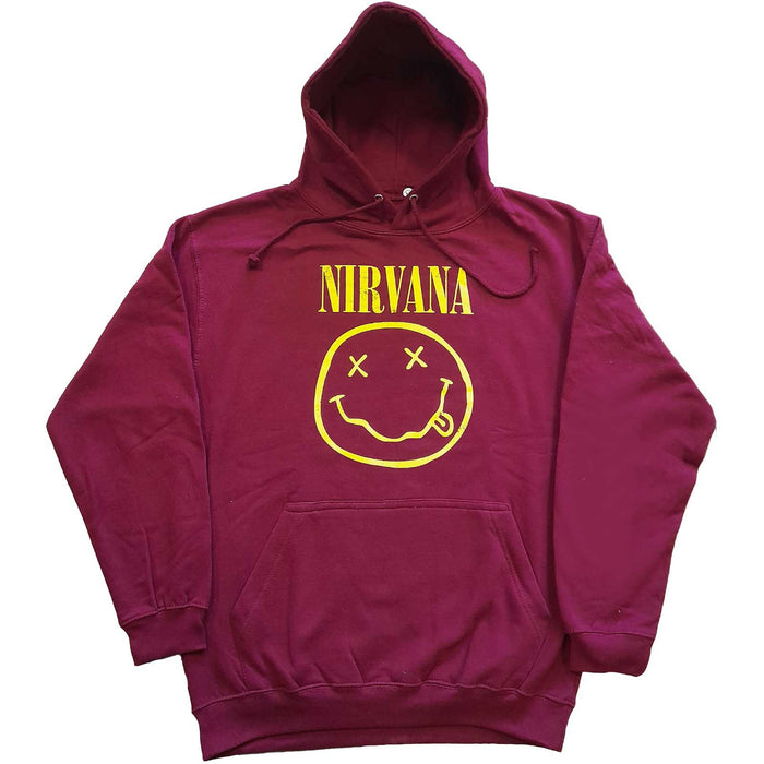 Nirvana Yellow Happy Face Maroon Red Small Hoodie